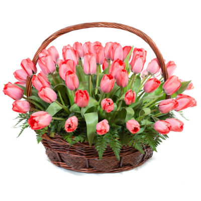 Цветы в корзинке «Розовые тюльпаны»